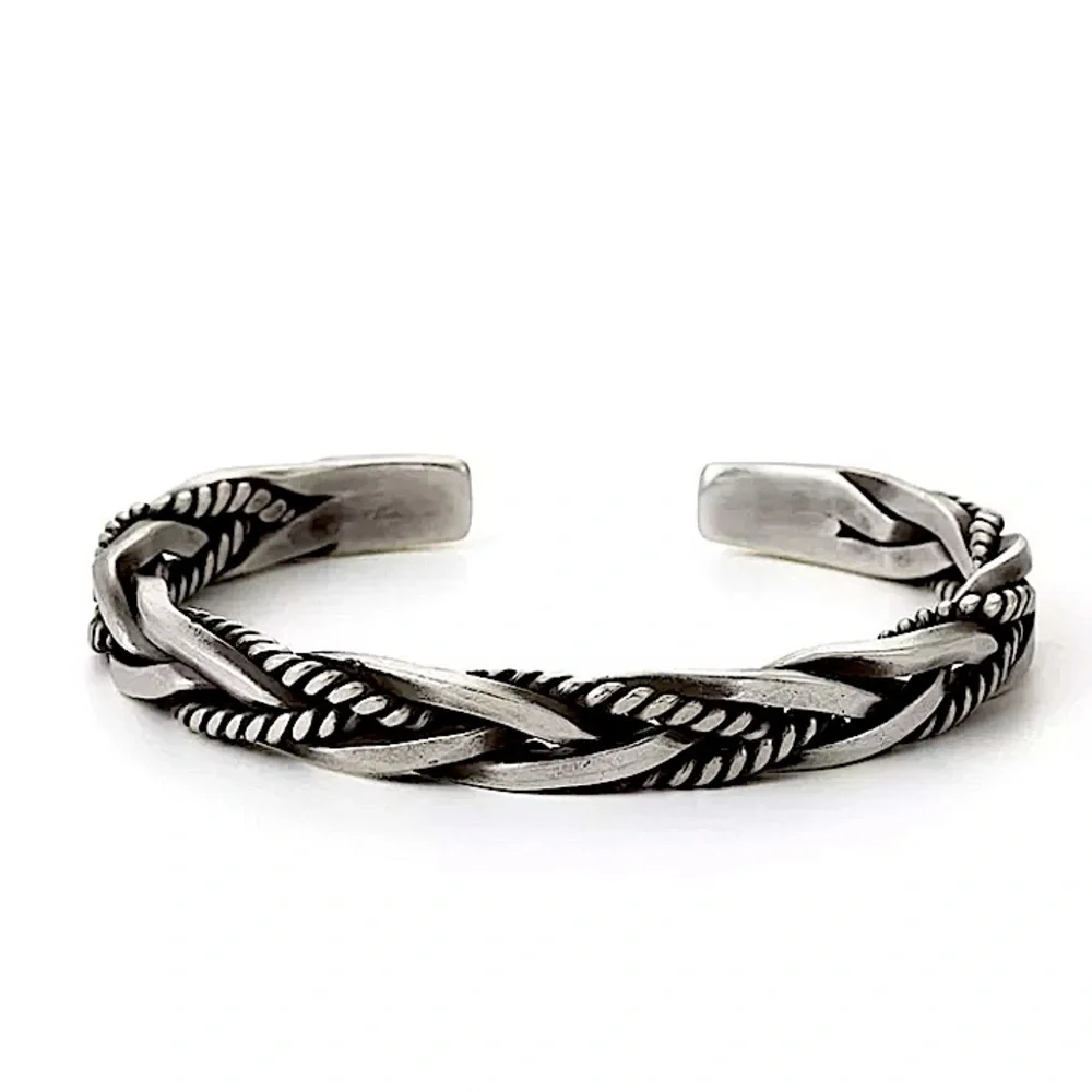 STERLING SILVER BRAIDED BANGLE CUFF BRACELET